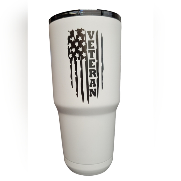 Veteran American Flag 30 Oz White Stainless Tumbler Cup Double Sided Engraving - Picture 1 of 7